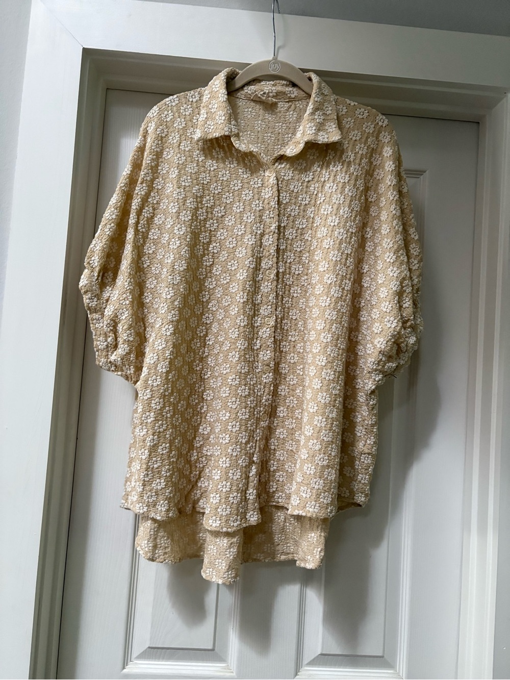BiBi Cream and Beige Floral Button-Up Shirt
